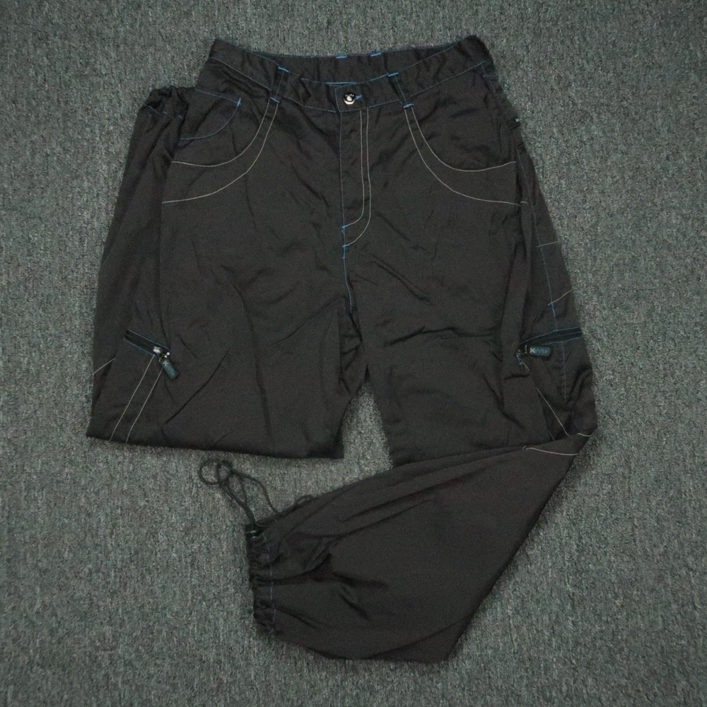 VINTAGE Kikwear Pants Men 32x32 Black KWR Nylon Cargo Baggy Skater Rave Y2K